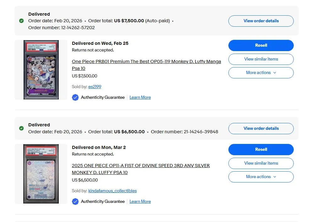 One Piece Card จาก eBay ส่งไทย